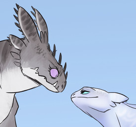 angry blue_background blue_eyes close-up duo fangs female feral horn larger_female male purple_eyes simple_background size_difference teeth white_body xannador dreamworks european_mythology how_to_train_your_dragon mythology nubless dragon fury_(httyd) light_fury mythological_creature mythological_scalie scalie western_dragon 2021 digital_media_(artwork) half-length_portrait portrait