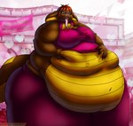 anthro belly belly_pinch big_belly big_breasts blush bottomwear breasts brown_body brown_fur butt clothing female forked_tongue fur green_eyes hand_on_belly heart_symbol holidays huge_breasts huge_thighs morbidly_obese morbidly_obese_anthro morbidly_obese_female navel obese obese_anthro obese_female open_mouth overweight overweight_anthro overweight_female pants scales solo text thick_thighs tongue tongue_out topwear ventral_scales viroveteruscy if_hell_had_a_taste valentine's_day nadine_lloyd hybrid mammal mouse murid murine reptile rodent scalie snake 2023 absurd_res digital_media_(artwork) english_text hi_res