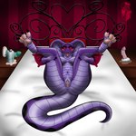 anthro anus bedroom_eyes big_breasts big_tail black_markings blush breasts butt claws feet female fingers forked_tongue genitals happy heart_eyes heart_symbol hindpaw looking_at_viewer markings narrowed_eyes non-mammal_breasts nude open_mouth paws presenting presenting_pussy purple_body pussy red_eyes seductive serpentine simple_background smile snake_hood solo star_(marking) tail teeth thick_thighs tongue tongue_out arcadeafterdark noodle_(aad) cobra elapid_(snake) king_cobra reptile scalie sea_snake snake 1:1 2023 absurd_res colored digital_media_(artwork) hi_res