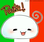 ambiguous_gender blush candy dessert eyes_closed flag food happy italian_flag mochi not_furry open_mouth solo text white_body purple-star-6 hetalia italy_(hetalia) mochi_italy food_creature english_text