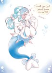 anthro big_breasts bikini bikini_top blue_eyes blue_hair blush breasts cleavage clothed clothing female hair heart_symbol long_hair smile solo swimwear text two-piece_swimsuit cladz nintendo pokemon generation_7_pokemon mammal marine pinniped pokemon_(species) primarina absurd_res english_text hi_res