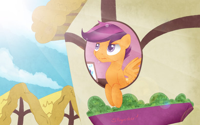 building cloud feathered_wings feathers female feral hair house lens_flare orange_body orange_feathers outside photo plant purple_eyes purple_hair sky solo sun wings young young_feral sprinklespegasister friendship_is_magic hasbro my_little_pony mythology scootaloo_(mlp) equid equine mammal mythological_creature mythological_equine pegasus 16:10 2013 hi_res widescreen
