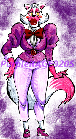 4_fingers anthro bent_arm black_eyebrows black_nose bottomwear bow_tie breasts button_(fastener) cheek_spots cheek_tuft claws closed_smile clothed clothed_anthro clothed_female clothing dipstick_tail eyebrows eyelashes facial_tuft female female_anthro finger_claws fingers footwear front_view fully_clothed fully_clothed_anthro fully_clothed_female fur hair hand_on_hip hand_on_own_hip lidded_eyes light lips long_tail markings mouth_closed multicolored_body multicolored_fur pants pink_eyelids pink_inner_ear pink_tail_tip purple_background purple_bottomwear purple_clothing purple_pants purple_suit red_bow_tie red_cheeks red_claws red_lips shirt short_hair simple_background slicked_back_hair smile socks solo standing suit tail tail_markings text thick_lips thick_thighs topwear tuft two_tone_tail white_body white_clothing white_footwear white_fur white_hair white_shirt white_socks white_tail white_topwear yellow_eyes cageyshick05_(artist) five_nights_at_freddy's five_nights_at_freddy's_2 scottgames mama_mangle mangle_(fnaf) canid canine fox mammal 2015 artist_name colored colored_pencil_(artwork) english_description full-length_portrait lighting portrait shaded traditional_media_(artwork)