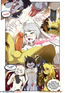 animal_genitalia animal_penis anthro blush blush_lines bodily_fluids canine_genitalia canine_penis cum cum_str cumshot dialogue ejaculation erection eyes_closed femboy genital_fluids genitals humanoid_genitalia humanoid_penis knot looking_at_viewer male male/male nude open_mouth orgasm patreon_logo patreon_username penis penis_tip sheath text tongue tongue_out sollyz patreon canid canine canis felid lagomorph leporid lion mammal pantherine rabbit wolf 2021 comic english_text url