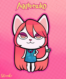 :3 abstract_background accessory anthro bell bell_accessory bell_bow big_eyes big_head bow_(feature) bow_accessory bow_ribbon clothed clothing decorated_bow dress female fully_clothed fur furgonomics hair jewelry long_hair long_tail looking_at_viewer makeup necklace pink_eyes pink_hair pink_nose ribbons solo standing tail tail_accessory tail_bell tail_bow tail_ribbon white_body white_fur shianko aggretsuko sanrio artemis_tsukino domestic_cat felid feline felis mammal 5:6 hi_res