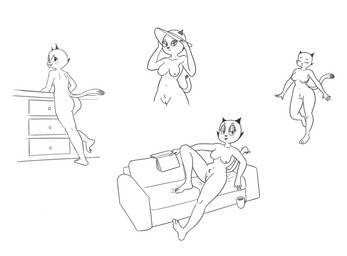 3_toes 4_fingers anthro areola arms_bent bedroom_eyes bent_leg beverage big_butt big_eyes big_iris biped blep book breasts butt closed_smile clothing coffee_mug collarbone container counter crotch_tuft cup dipstick_tail drawer ears_through_headwear erect_nipples eyebrows eyelashes eyes_closed eyeshadow feet female fingers freckled_face freckles fur fur_tuft furniture genitals glistening glistening_areola glistening_eyelids glistening_eyes grey_areola grey_eyeshadow grey_nipples grey_tongue half-closed_eyes hat hat_only head_turned headgear headgear_only headwear headwear_only holding_book holding_object humanoid_feet humanoid_hands innie_vulva iris long_eyelashes looking_at_viewer looking_back looking_back_at_viewer lounging makeup markings mature_anthro mature_female medium_breasts mostly_nude mostly_nude_anthro mostly_nude_female motion_lines motion_outline mouth_closed mug narrowed_eyes navel nipples nude nude_anthro nude_female on_one_leg on_sofa open_book open_mouth open_smile plantigrade pointy_ears prick_ears seductive smile smiling_at_viewer sofa solo standing straight_leg sun_hat sun_hat_only tail tail_markings thick_thighs three-quarter_view toes tongue tongue_out tuft vulva whiskers wide_hipped_anthro wide_hipped_female wide_hips randomdudefellow the_complex_adventures_of_eddie_puss mother_puss domestic_cat felid feline felis mammal 2026 black_and_white digital_drawing_(artwork) digital_media_(artwork) hi_res monochrome