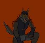 anthro clothed clothing male orange_background simple_background solo mindof epic_games fortnite wendell_(fortnite) canid canine canis mammal wolf artist_name portrait three-quarter_portrait