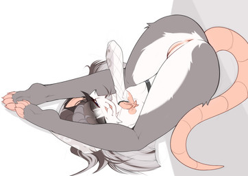 anthro anus areola biped breasts butt claws countershade_torso countershading female fingers fur genitals hair looking_at_viewer nipples nude nude_anthro nude_female one_eye_closed simple_background smile solo tail vulva klempner mammal murid murine rat rodent 2026 absurd_res digital_drawing_(artwork) digital_media_(artwork) hi_res