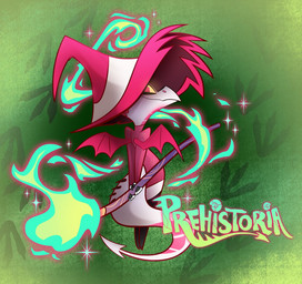 ambiguous_gender anthro beak clothing hat headgear headwear logo magic solo staff tail wings vivzmind prehistoria dinosaur prehistoric_species reptile scalie official_art promotional_material