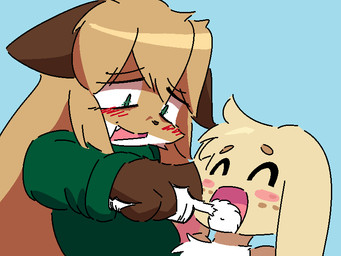 anthro blue_background blush brown_body brown_fur clothing countershading dairy_products duo eyebrow_through_hair eyebrows female fluffy fluffy_chest food freckles fur gloves_(marking) green_eyes hair happy markings simple_background sweater tan_body tan_fur topwear translucent translucent_hair whipped_cream white_body white_fur conditional_dnp pitzspecial averi_(fiddleafox) hazel_(fiddleafox) canid canine domestic_rabbit fox lagomorph leporid mammal oryctolagus rabbit red_fox true_fox 4:3 aliasing digital_drawing_(artwork) digital_media_(artwork) meme