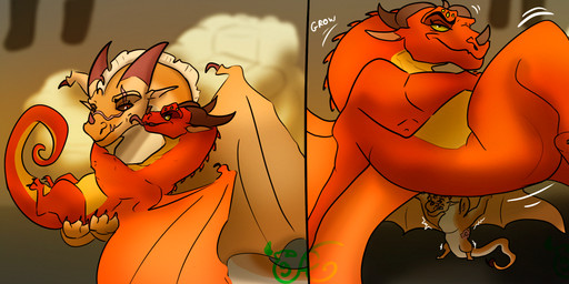 big_butt body_size_growth butt butt_focus claws duo extreme_size_difference female female/female feral horn kissing macro membrane_(anatomy) membranous_wings micro orange_body presenting presenting_hindquarters romantic romantic_couple scales scar simple_background size_difference size_transformation tail tongue transformation wings spicyscaliearts mythology wings_of_fire burn_(wof) scarlet_(wof) dragon mythological_creature mythological_scalie sandwing_(wof) scalie skywing_(wof) absurd_res comic digital_media_(artwork) hi_res