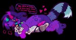 alternative_fashion bodily_fluids cum cum_inside feral fur genital_fluids male plushie plushophilia purple_body purple_fur scene_(fashion) scene_haircut sparklefur strapon freakfluff canid canine mammal mustelid musteline true_musteline weasel hi_res