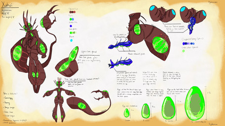 antennae_(anatomy) bodily_fluids cum egg female fur genital_fluids genitals glowing glowing_cum glowing_egg glowing_genitalia hypnosis lantherid lore male male/male mind_control oviposition penile_spines penis small_waist solo stinger stinger_tail tail unusual_bodily_fluids unusual_cum unusual_genital_fluids xahvi hydroxium absurd_res hi_res model_sheet trans_(lore)