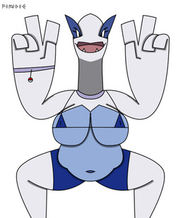 alternative_fashion anthro bikini clothing double_v_sign female gesture gyaru hand_gesture j-fashion micro_bikini overweight overweight_female solo swimwear two-piece_swimsuit v_sign p1nk13p13f4n nintendo pokemon generation_2_pokemon legendary_pokemon lugia pokemon_(species)