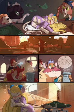 after_sex anthro beanie blush bodily_fluids butt clothed clothing cum detailed_background eyes_closed feet female fingers genital_fluids genitals green_eyes group hair hat headgear headwear holding_object long_hair lying open_mouth plant soles tail toes tongue torn_clothing tree vulva gekasso chip_'n_dale_rescue_rangers disney chip_(disney) dale_(disney) gadget_hackwrench chipmunk domestic_cat felid feline felis ground_squirrel mammal mouse murid murine rodent sciurid 2026 2:3 absurd_res comic digital_media_(artwork) hi_res
