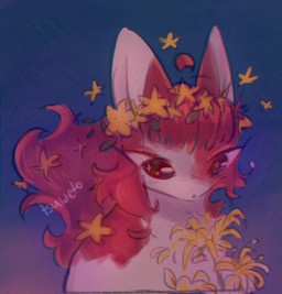ambiguous_gender feral flower flower_crown looking_at_flower looking_at_object looking_at_plant plant simple_background solo sparkles sparkling_eyes star tsuweto warriors_(book_series) rosetail_(tsuweto) domestic_cat felid feline felis mammal 2026 clip_studio_paint_(artwork) digital_drawing_(artwork) digital_media_(artwork) half-length_portrait portrait sketch male_(lore)