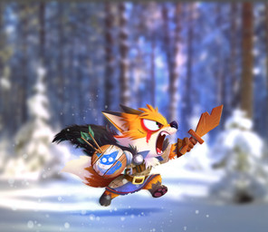 3_toes 4_fingers anthro arrow_(weapon) barefoot belt belt_buckle black_cape black_clothing black_ear_tips black_nose blurred_background brown_belt brown_clothing brown_gloves brown_handwear brown_shirt brown_topwear brown_tunic buckle cape cheek_tuft chest_tuft clothed clothed_anthro clothed_male clothing day dipstick_ears ear_markings evergreen_tree facial_tuft fangs feet fingers forest fur furrowed_brow gloves green_eyes gums handwear holding_melee_weapon holding_object holding_shield holding_sword holding_toy_sword holding_weapon light male male_anthro melee_weapon midair multicolored_body multicolored_ears multicolored_fur open_mouth orange_body orange_fur outside pine_tree pink_gums plant ranged_weapon red_tongue running shield shirt side_view snow solo sword tan_inner_ear teeth toes tongue topwear tree tuft tunic viking weapon whiskers white_body white_fur fabio_pochet canid canine fox mammal red_fox true_fox 2021 colored digital_drawing_(artwork) digital_media_(artwork) english_description lighting shaded