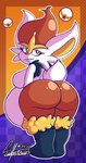 anthro belly big_belly big_breasts big_butt breasts butt female fur huge_belly hyper hyper_belly inflation long_ears looking_at_viewer looking_back nude rear_view red_eyes smile smug solo standing teeth thick_thighs white_body white_fur wide_hips ghostlyfoxy nintendo pokemon pokemon_unite cinderace generation_8_pokemon lagomorph leporid mammal pokemon_(species) 2022 digital_media_(artwork) hi_res signature