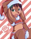 big_ears bottomwear christmas_clothing christmas_headwear clothed clothing female flat_chested floppy_ears green_eyes hair hat headgear headwear holidays looking_at_viewer lop_ears santa_hat short_hair skirt smile solo cainethelongshot christmas ezzie lagomorph leporid mammal rabbit 2013 4:5