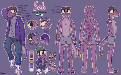 anthro beanie big_pupils blue_bottomwear blue_clothing blue_jeans blue_pants bodily_fluids bottomwear boxers_(clothing) clothed clothing confusion constricted_pupils dark_nails demiromantic_pride_colors denim denim_bottomwear denim_clothing dilated_pupils expressions flying_sweatdrops footwear green_clothing green_hat green_headwear grey_clothing grey_shirt grey_t-shirt grey_topwear hand_behind_own_head hat headgear headwear heart_symbol height hoodie jeans lgbt_pride male open_clothing open_topwear outdated_model_sheet pants pink_clothing pink_footwear pink_shoes pride_colors pronouns pupils purple_background purple_body purple_clothing purple_hoodie purple_topwear question_mark sad shirt shoes simple_background small_pupils solo sweat sweatdrop t-shirt tail tears text tongue tongue_out topwear underwear vincian_pride_colors yellow_sclera beenz seb_(beenz) gecko lizard reptile scalie 2024 absurd_res character_name digital_drawing_(artwork) digital_media_(artwork) english_text hi_res model_sheet