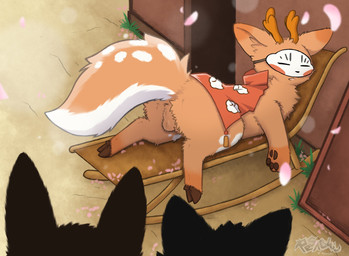 anthro anus balls brown_body brown_fur casual_nudity cloak cloak_only clothing cloven_hooves detailed_background fur fur_markings furniture genitals group hooves horn lying male markings mask multicolored_body multicolored_fur pawpads paws petals sleeping sofa two_tone_body two_tone_fur white_body white_fur sachiiagain asian_mythology chinese_mythology east_asian_mythology fabulous_beasts fenz_(studio) mythology sibuxiang_the_deer_(fabulous_beasts) deer mammal colored hi_res