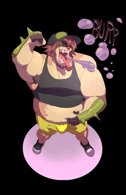 anthro belly_grab bubble burp_bubble burping burping_at_viewer clothing cocky converse_shoes flexing hat headgear headwear male musclegut muscular open_mouth rude shirt smug solo standing tank_top text topwear fizzworks floatiesoda nintendo pokemon chuck_(nekuslasher) chesnaught generation_6_pokemon pokemon_(species) english_text hi_res