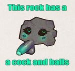 balls black_sclera blush genitals glistening glistening_body green_eyes grey_body grey_skin humor male not_furry penis rock solo top_text_bottom_text_meme vein veiny_penis areye_(artist) jewish_mythology mythology basalt_(welwraith) elemental_creature mineral_fauna mythological_creature mythological_golem rock_creature meme