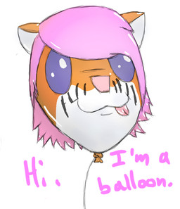 ambiguous_gender balloon_with_face empty_eyes front_view hair looking_at_viewer owo pink_hair pink_nose pink_text purple_eyes short_hair simple_background solo talking_to_viewer text tongue tongue_out white_background printedonsmile animate_inanimate felid feline mammal 2012 digital_drawing_(artwork) digital_media_(artwork) english_text