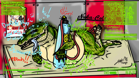 abdominal_bulge alcohol anal_inflation beer belly belly_inflation belly_overhang belly_rub belly_rub_request beverage big_belly big_breasts blue_eyes blue_tank blue_tongue breasts claw_fingers claws close_to_bursting clothing dialogue drunk duo expansion eyelashes feet female fiddling finger_claws fishnet_clothing foot_fetish force_feeding forced green_body green_scales holding_hose hose hose_in_butt hose_in_vagina hose_inflation hud inflation intestinal_bulge keg long_eyelashes lying male male/female metal metallic multicolored_body multicolored_skin nude nuka-cola nuka-cola_quantum oxygen_tank pale_skin pose poster profanity reflection scales sharp_teeth smile smiling_at_viewer smirk smirking_at_another smirking_at_viewer smirking_pred solo substance_intoxication tail teeth text toe_claws toes toes_pointed_inward tongue tongue_out two_tone_body two_tone_skin inflation_fantasys ykfantasys fallout microsoft alligator alligatorid animal_humanoid croake crocodile crocodilian gatorclaw_(fallout) humanoid hybrid reptile scalie scalie_humanoid snake 16:9 4k absurd_res english_text hi_res pinup story widescreen