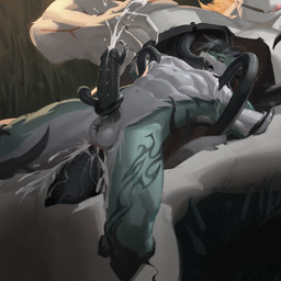 abs anal anal_penetration athletic balls black_penis black_tentacles blonde_hair bodily_fluids body_hair cum cum_from_ass cum_in_ass cum_inside cum_splatter cumming_while_penetrating cumshot dutch_angle ejaculation erection excessive_cum excessive_genital_fluids eyes_closed genital_fluids genitals green_body hair hairy_balls humanoid_genitalia humanoid_penis lactating ladder_piercing low-angle_view male male_lactation muscular muscular_male nipple_fetish nipple_play nipple_suck oral oral_penetration orgasm_face pecs penetration penile penile_penetration penis penis_in_ass restrained restrained_by_tentacles size_difference spread_eagle sucking tentacle_in_mouth tentacle_on_nipple tentacle_penetration tentacles tongue tongue_out vein veiny_penis white_body awaldkize mythology animate_inanimate dragon living_clothing mythological_creature mythological_scalie scalie 1:1 absurd_res hi_res