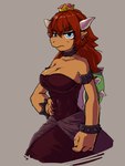 anthro clothing crossgender crown dark_body dark_skin female handwear headgear human_skin human_skin_color humanoid_pointy_ears mtf_crossgender neck_ring pointy_ears snout solo super_crown kblankii bowsette_meme mario_bros nintendo bowser demon monster reptile scalie turtle 3:4 hi_res meme