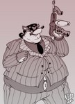 anthro belly fur gun machine_gun male overweight overweight_male ranged_weapon slightly_chubby slightly_chubby_male solo weapon squish-king activision crash_bandicoot_(series) pinstripe_potoroo macropod mammal marsupial potoroo