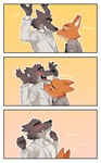 anthro blush clothed clothing duo eyebrow_piercing facial_piercing female fur male open_mouth orange_body orange_fur piercing simple_background smile sniffing suit three_frame_image white_clothing white_suit nosugarnohoney dreamworks the_bad_guys diane_foxington mr._wolf_(the_bad_guys) canid canine canis fox mammal wolf comic digital_media_(artwork) hi_res