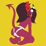 anthro breasts bulge clothed clothing gynomorph headgear headkerchief headwear intersex jockstrap kerchief red_body red_skin solo topless underwear kamikiller helluva_boss sallie_may_(helluva_boss) demon imp 1:1 hi_res trans_(lore) trans_woman_(lore)