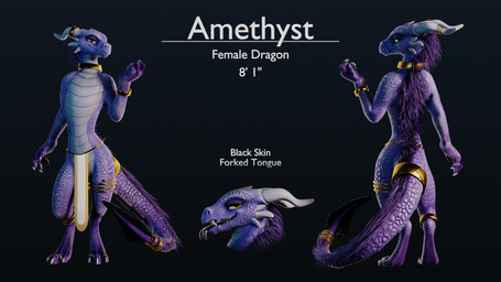 anthro bedroom_eyes bottomwear clothed clothing digitigrade featureless_chest feet female fingers forked_tongue half-closed_eyes horn loincloth loincloth_only looking_at_viewer looking_back narrowed_eyes rear_view seductive simple_background smile solo standing stated_height stated_species tail text toes tongue tongue_out topless topless_anthro topless_female ruaidri mythology amethyst_(ruaidri) dragon mythological_creature mythological_scalie scalie 16:9 2022 3d_(artwork) character_name digital_media_(artwork) english_text hi_res model_sheet translated widescreen