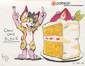 anthro black_hair blue_eyes cake dessert dipstick_ears ear_markings featureless_crotch food front_view fur glistening glistening_eyes gloves_(marking) hair holding_fork holding_knife holding_object knife leg_markings logo male markings multicolored_ears nude open_mouth open_smile pink_markings pink_nose pink_tongue red_markings short_hair simple_background smile socks_(marking) solo standing text tongue white_background white_body white_fur yellow_body yellow_fur young young_anthro young_male pandapaco felid mammal 2018 artist_logo english_text signature