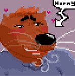 anthro blush breath brown_body brown_fur clothed clothing fur heart_symbol male solo thought_bubble greennitro mammal mustelid otter digital_media_(artwork) pixel_(artwork)