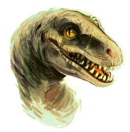 ambiguous_gender feral open_mouth simple_background solo teeth tongue white_background yellow_eyes jeniak dinosaur prehistoric_species reptile scalie theropod 2015 digital_media_(artwork) headshot_portrait portrait