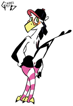anthro anus baseball_cap beak clothing digitigrade feather_hands feathers feet hand_on_hip hat headgear headwear leggings legwear male pattern_clothing pattern_legwear presenting raised_tail stockings striped_clothing striped_legwear stripes tail tail_anus tail_feathers talons toes gravel_pit_(artist) orloft accipitriform avian bird secretary_bird hi_res signature