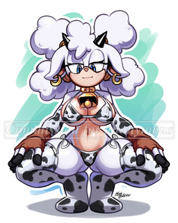 animal_print anthro big_breasts bikini blush breasts clothing collar cow_print cowbell crouching ear_piercing female huge_breasts legwear nipple_outline piercing solo spreading swimwear thigh_highs two-piece_swimsuit halfgalaxy idw_publishing sega sonic_the_hedgehog_(comics) sonic_the_hedgehog_(idw) sonic_the_hedgehog_(series) lanolin_the_sheep_(sonic) bovid caprine mammal sheep 4:5 absurd_res hi_res watermark