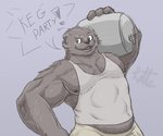 anthro areola bottomwear brown_body brown_fur clothed clothing dialogue fur keg looking_aside male muscular muscular_anthro muscular_male nipples shirt shorts simple_background solo speech_bubble tank_top text topwear whiskers ritts binturong mammal viverrid 2007 english_text signature