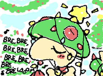 ambiguous_form ambiguous_gender bell bell_collar christmas_decorations christmas_lights collar emanata eyelashes eyes_closed green_body hands_together holidays multicolored_body musical_note musical_symbol singing solo squigglevision star_polygon symbol tan_body two_tone_body ligma_(artist) christmas nintendo pokemon breloom generation_3_pokemon pokemon_(species) 2025 animated digital_media_(artwork) flat_colors low_res wigglypaint_(artwork)