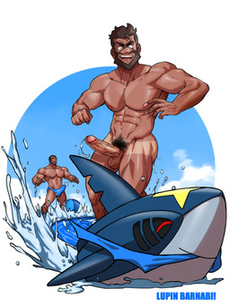 5_fingers abs ambiguous_gender areola assisted_exposure ball balls beach_ball beard blue_body blue_clothing blue_sky blue_swimwear blush bodily_fluids brown_hair clothed clothing clothing_in_mouth cloud cum cum_drip dorsal_fin dripping emanata erection erection_under_clothing eyes_closed facial_hair feral fin fingers genital_fluids genitals glans grey_body group hair human_focus humanoid_genitalia humanoid_penis inflatable male mouth_hold muscular muscular_human muscular_male nipples nude open_mouth open_smile partially_submerged pecs penis pubes sky smile suntan swimwear swimwear_in_mouth swimwear_only tan_line teeth text vein veiny_penis water lupin_art nintendo pokemon team_aqua archie_(pokemon) matt_(pokemon) generation_3_pokemon human mammal pokemon_(species) sharpedo 3:4 artist_name hi_res