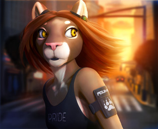 anthro armwear clothed clothing electronics female headphones light looking_back morning shirt solo sunlight text text_on_clothing text_on_shirt text_on_topwear topwear nitska_bastet cougar felid feline mammal 3d_(artwork) adobe_photoshop_(artwork) blender_(artwork) digital_media_(artwork) hi_res zbrush_(artwork)