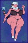 anthro belly big_breasts blue_border bodily_fluids border bra breasts clothing curvy_figure female hair navel open_mouth overweight overweight_anthro overweight_female simple_background solo sweat sweatdrop thick_thighs underwear voluptuous greasymojo nintendo pokemon mitzi_(staabula) bovid caprine flaaffy generation_2_pokemon mammal pokemon_(species) 2019 absurd_res hi_res