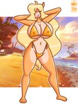 anthro beach big_breasts bikini blonde_hair breasts clothing erect_nipples female gold_bikini gold_clothing gold_swimwear hair island nipple_outline nipples pose seaside solo standing swimwear thick_thighs two-piece_swimsuit under_boob wide_hips tsm-draws activision crash_bandicoot_(series) golden_week tawna_bandicoot bandicoot mammal marsupial 2023 3:4 digital_media_(artwork) pinup