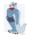 anthro blue_body blue_fur bow_tie fluffy fluffy_tail fur hair half-closed_eyes long_hair male muscular muscular_anthro muscular_male narrowed_eyes no_shoes pecs red_nose simple_background smile solo tail princeofdingos animaniacs mythology warner_brothers wilford_wolf canid canine canis mammal mythological_canine mythological_creature werecanid werecanine werecreature werewolf wolf 2021 signature