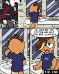 after_sex anthro balls bathroom bodily_fluids clothed clothing cum dialogue fur genital_fluids genitals hair male male/male penis school young pokefound da_silva gordon_(pokefound) pink_(pink) comic hi_res