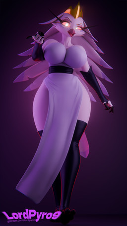 anthro armwear bare_shoulders barefoot beak big_breasts black_armwear black_clothing black_elbow_gloves black_gloves black_handwear black_leg_warmers black_legwear black_thigh_highs blue_clothing blue_dress breasts clothing crown dress elbow_gloves exposed_thighs eyelashes feather_hair feathers feet female fingerless_gloves gesture gloves gradient_background hand_gesture handwear headgear leg_warmers legwear long_eyelashes looking_at_viewer open_mouth pelvic_curtain pink_beak pink_sclera pointing pointing_at_viewer pseudo_hair purple_background simple_background solo strapless_clothing strapless_dress tail tail_feathers text thick_thighs thigh_highs white_body white_eyes white_feathers wide_hips lpyro9 valorlynz_(modeler) hellaverse helluva_boss stella_(helluva_boss) avian avian_demon bird demon 2025 3d_(artwork) 9:16 artist_name digital_media_(artwork) full-length_portrait hi_res portrait url