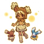 1:1 >_< ambiguous_gender bandai_namco big_eyes blonde_hair blue_body blue_fur boots brown_body brown_fur brown_skin buneary cheagle clothed clothing cosplay costume crossover dipstick_ears ear_markings eyes_closed feral footwear front_view fur generation_4_pokemon group hair hitec hood human lagomorph looking_at_viewer male mammal mieu multicolored_ears nintendo on_one_leg open_mouth open_smile pokemon pokemon_(species) pokemon_costume simple_background smile standing tales_of_(series) tales_of_the_abyss toony topless white_background white_body white_fur wool_(fur)